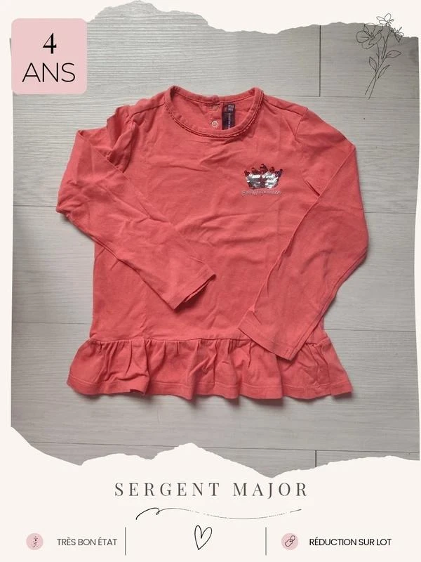 T-shirt manches longues rose 🦄 Taille 4 ans 🦄 Sergent Major
